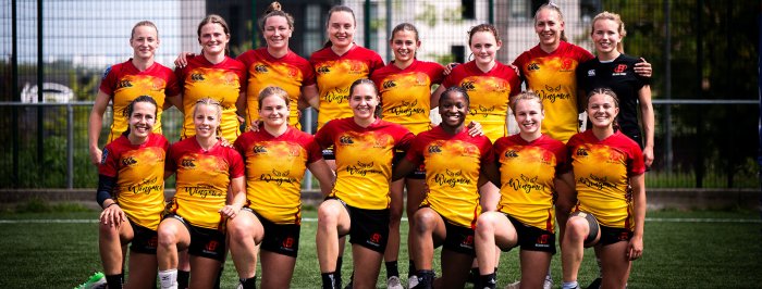 Les BelSevens en configuration de tournoi contre les Allemandes